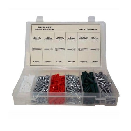 Titan Fasteners Anchor & Sheet Metal Screw Assortment, Plastic (Anchors), Zinc Plated Finish, 450 PCS TFP6TLB450
